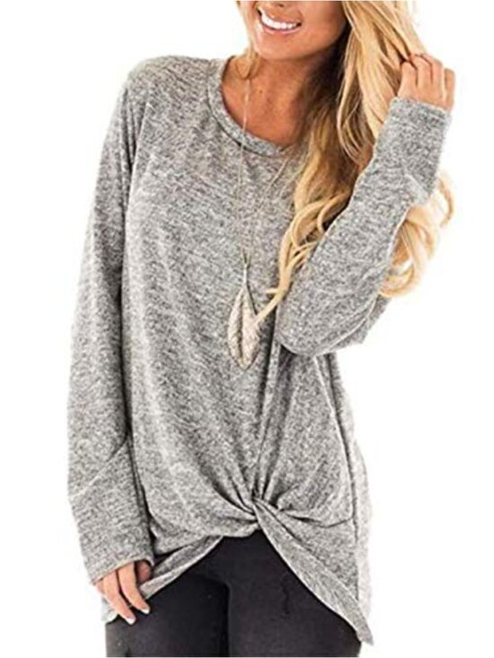 Tops - Women's Long Sleeve Side Twist Knotted Blouse Tunic Top Loose Fit Fall